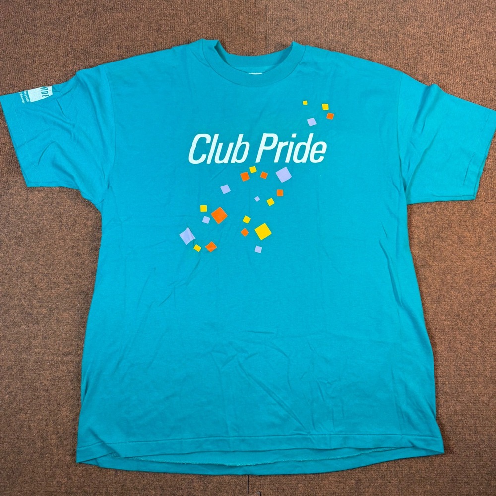 Hanes Club Pride T Shirt Mens XL Teal Blue Graphic Heavyweight 50/50 Tee